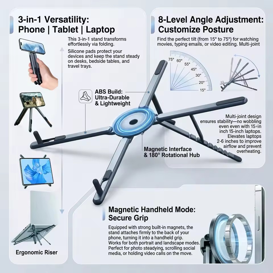 حامل هاتف مغناطيسي محمول وعصا  - مراجعة Desk Setup Stand وسعره