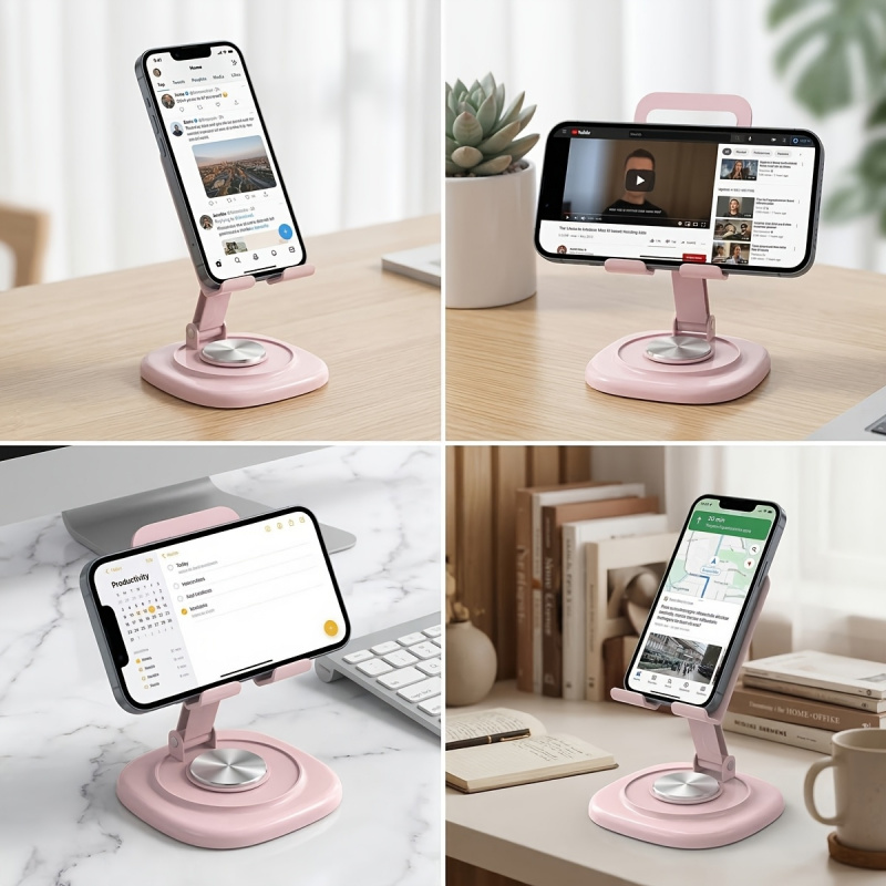 حامل هاتف معدني دوار للمكتب عل - مراجعة Desk Setup Stand وسعره